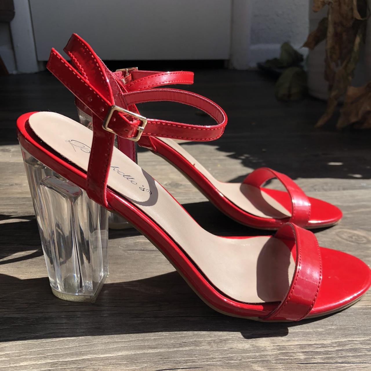 Breckelle’s shiny red sandal block heels with clear... - Depop