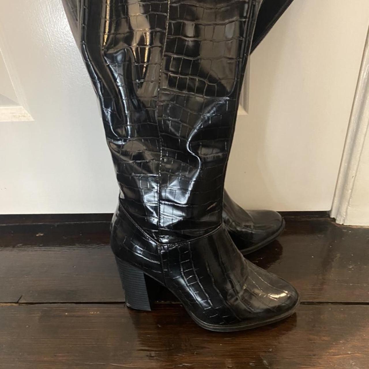 black croc knee boots