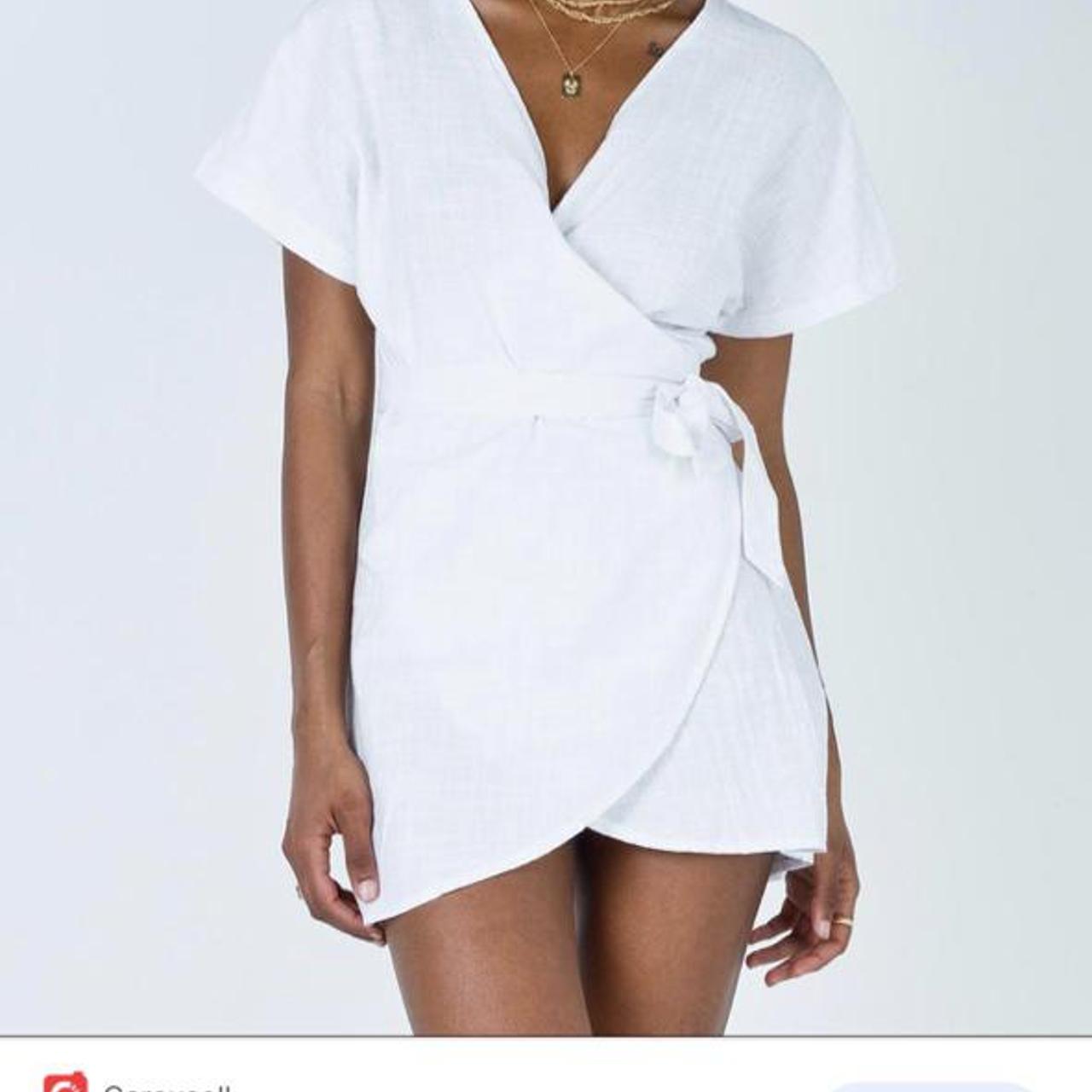 white princess polly wrap dress super cute and in... - Depop