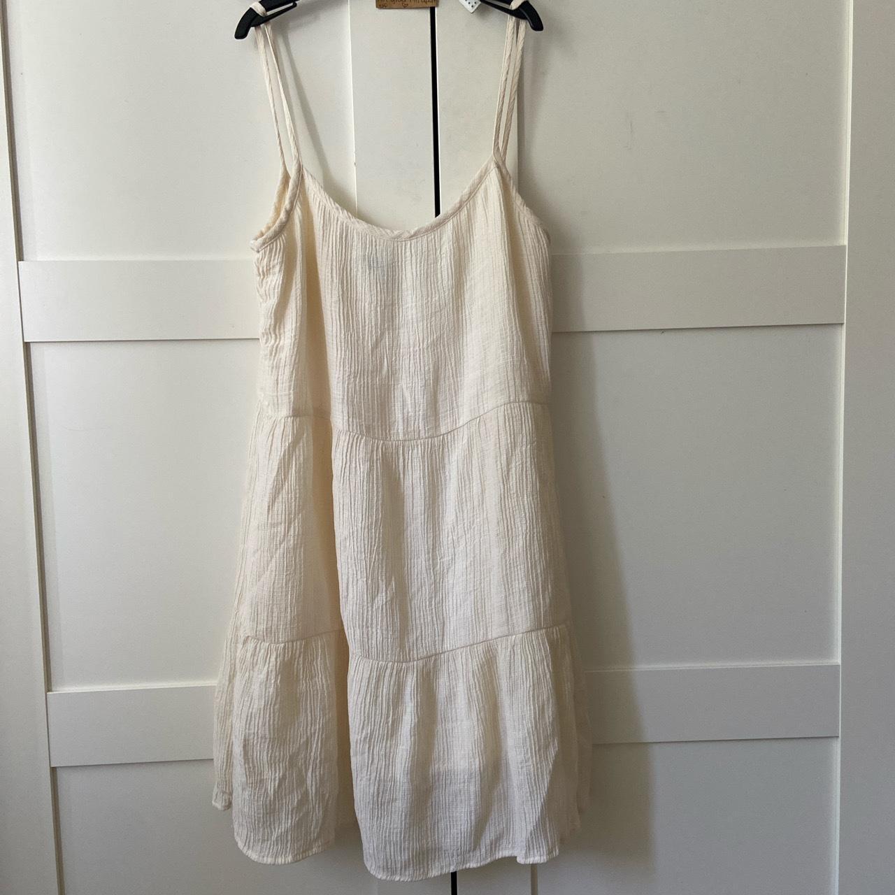 Cream ruffle tiered mini dress perfect for summer,... - Depop