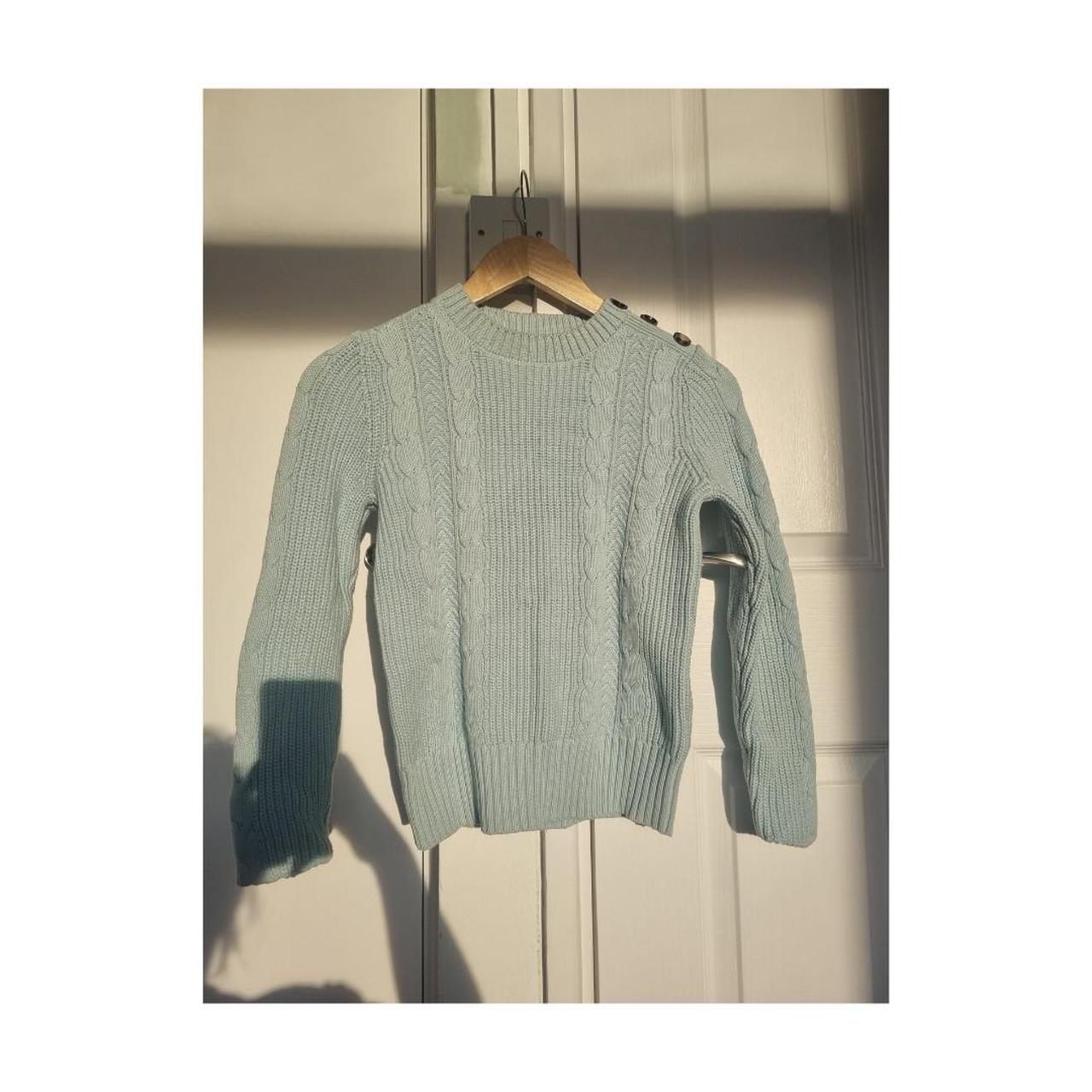 Baby Blue M&S cable knit sweater XS Heavy, good... - Depop