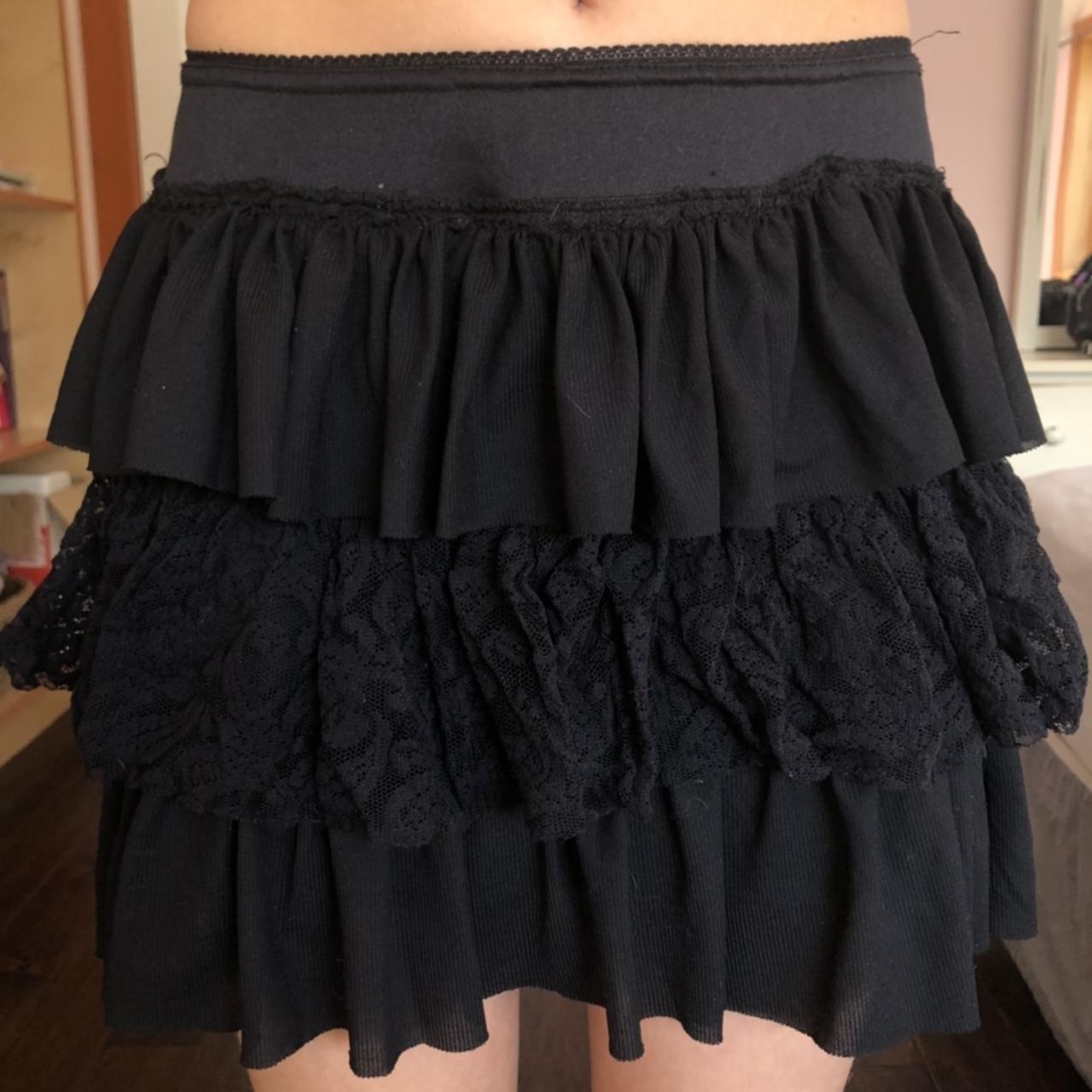 Ruffle and Lace black mini skirt. Great for layering... - Depop