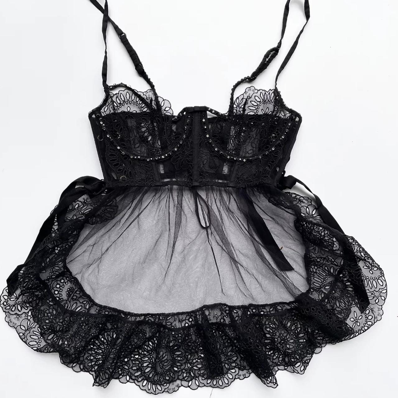 Victoria's secret mesh and lace embellished bodice... - Depop