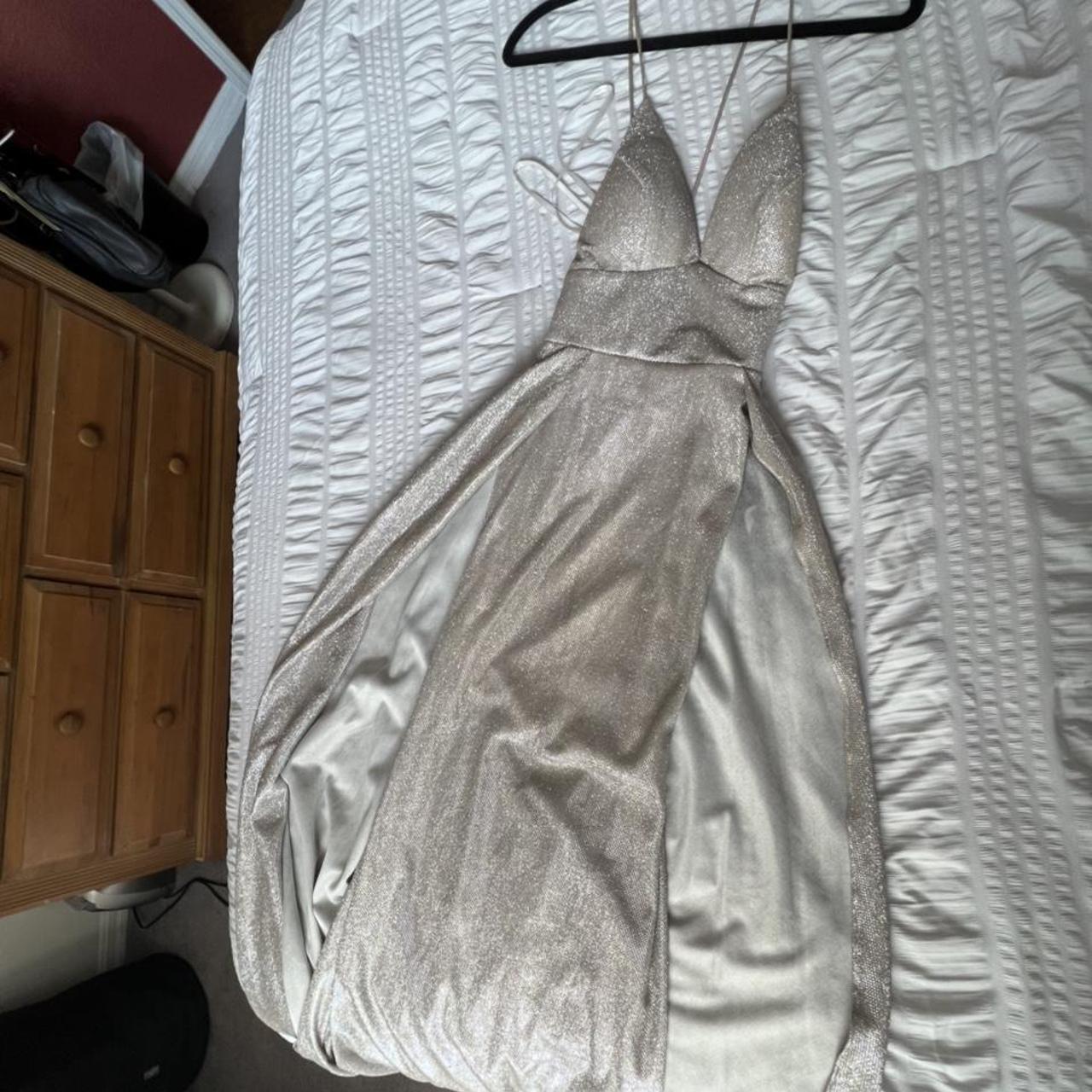 gorgeous sparkly silver tie back dress , two slits... - Depop