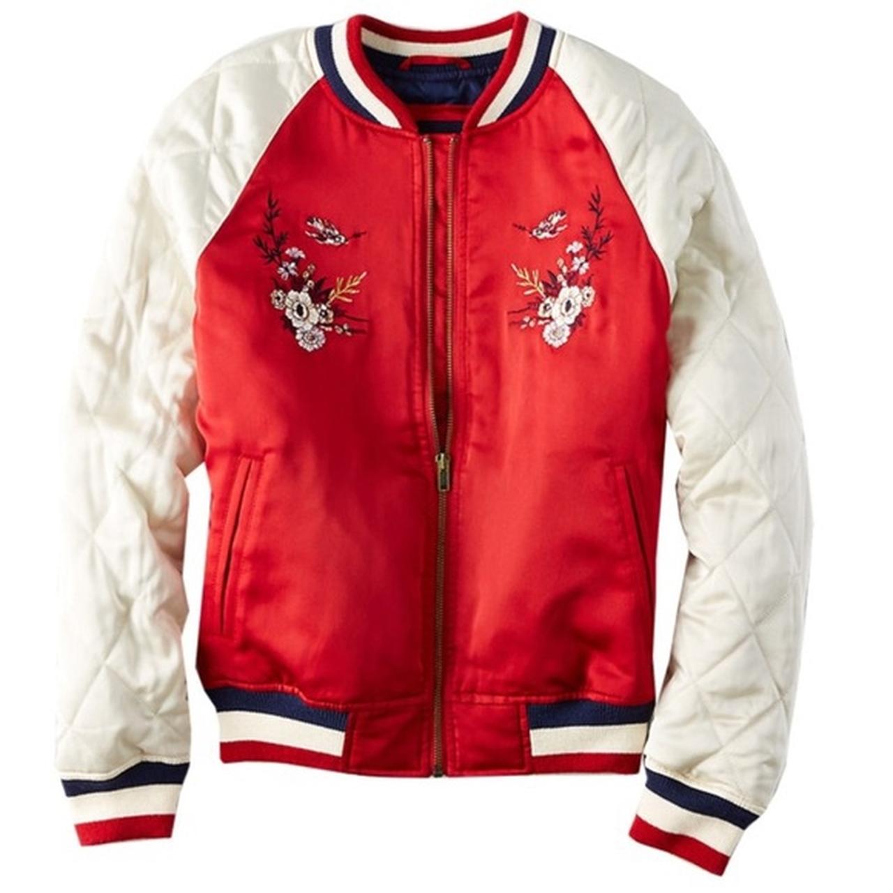 American Eagle Bomber Jacket red Size... Depop