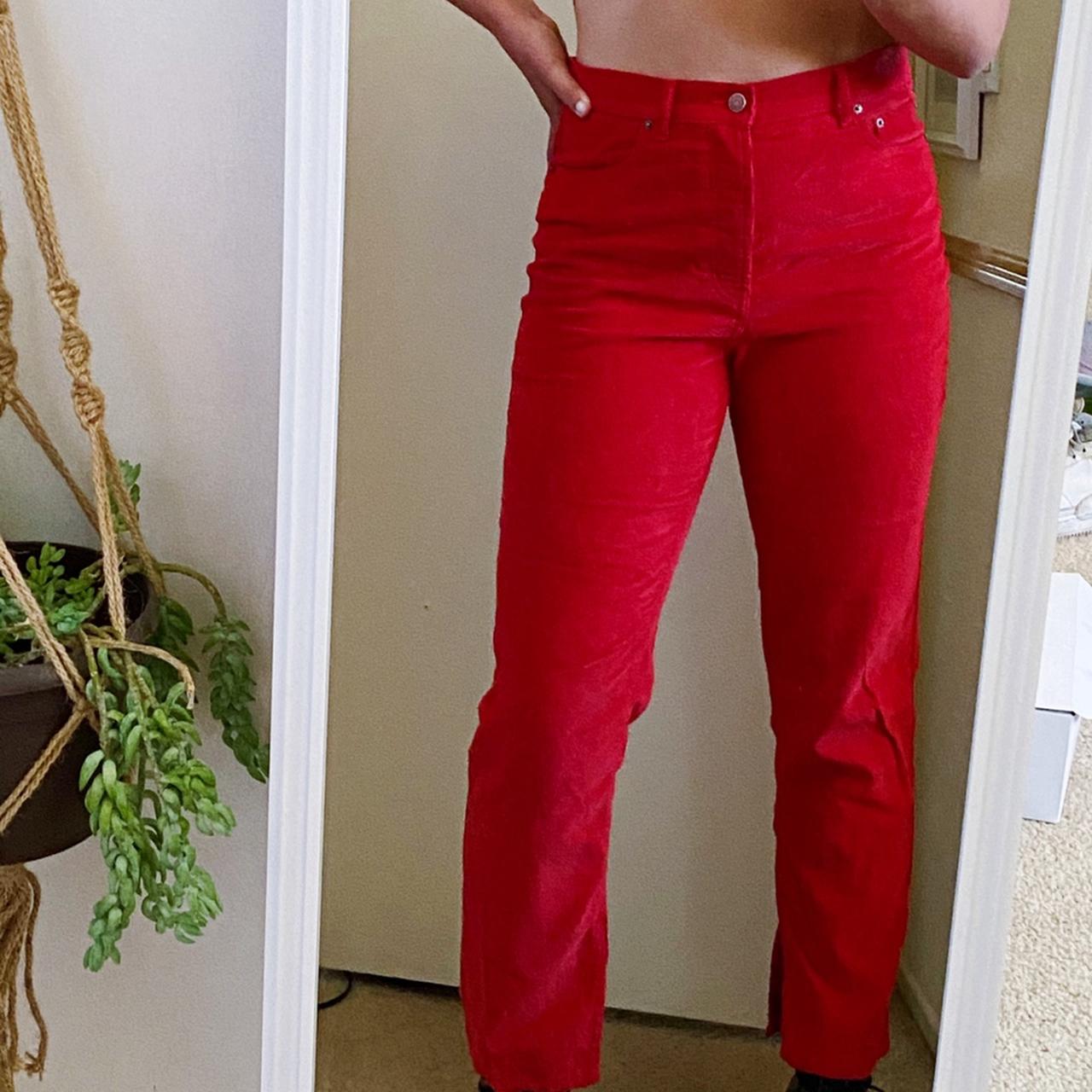 these red corduroy pants are cute and spicy. they're... - Depop
