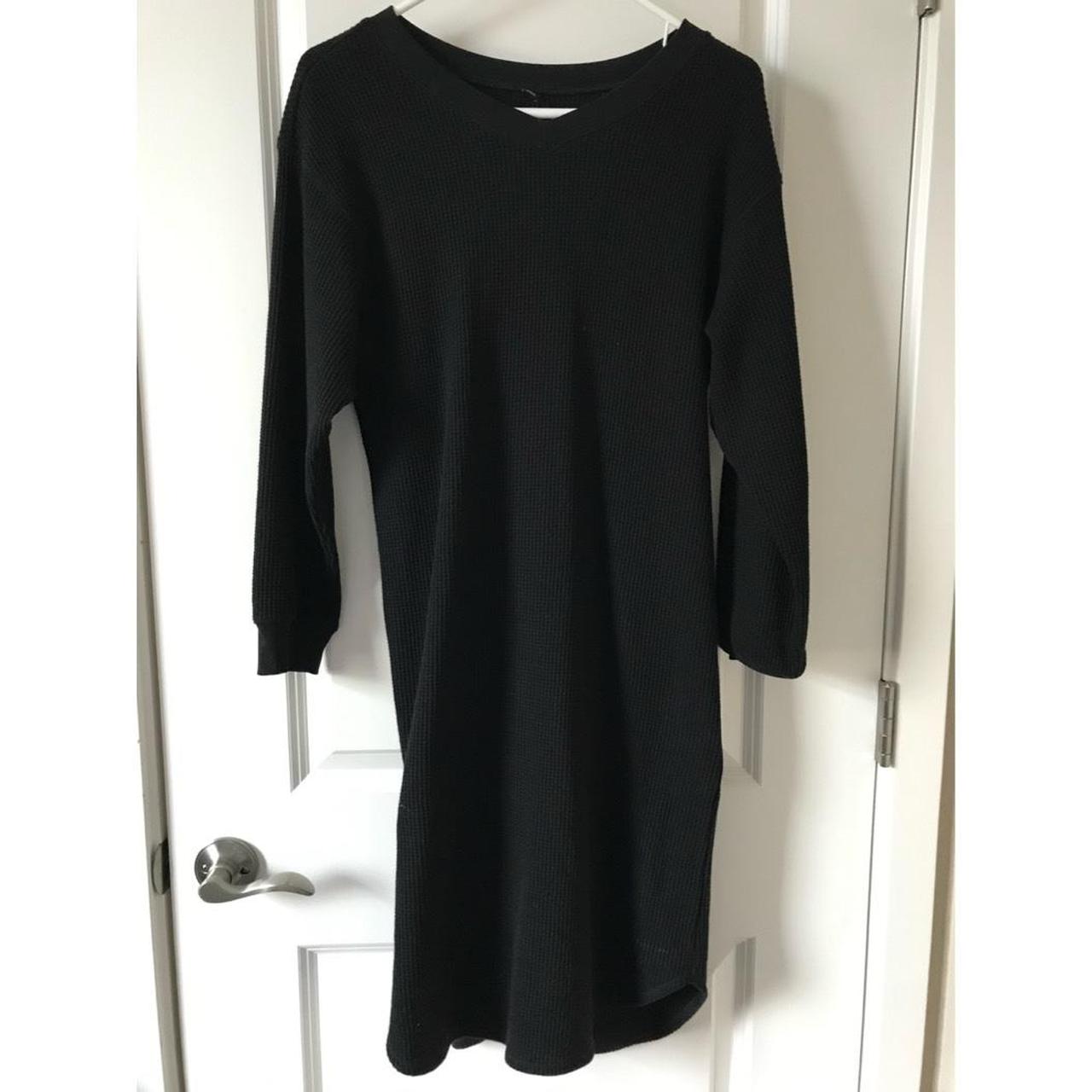 Black Uniqlo Waffle Knit 3/4 Sleeve Dress, size... - Depop