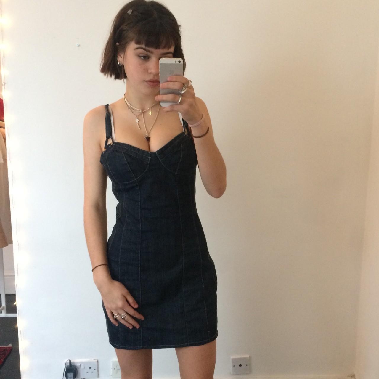 BUSTIER BLACK DENIM MINI DRESS SEXY YET CASUAL ☆ Y2K... - Depop