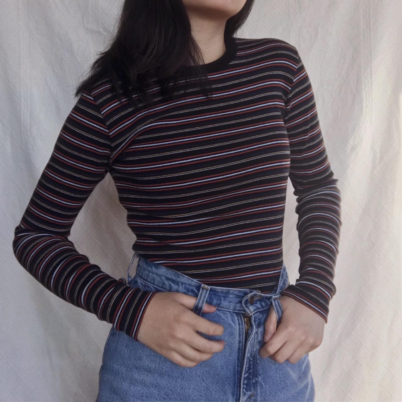 Brandy Melville Ribbed Striped Crewneck Santana... - Depop