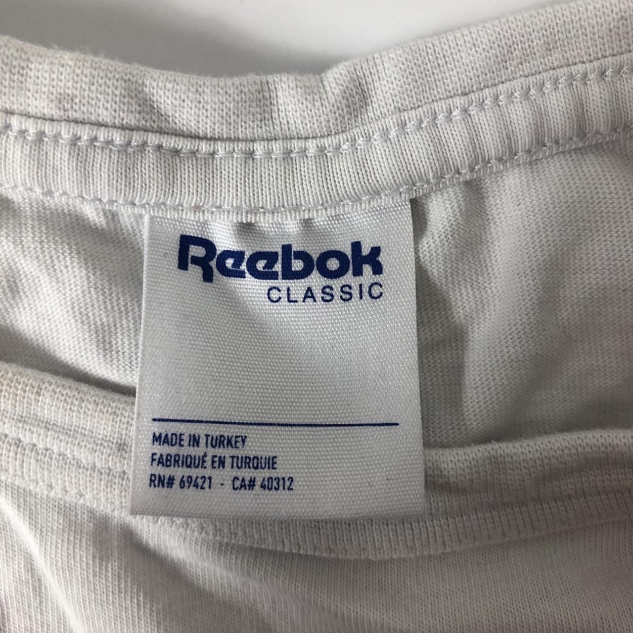 REEBOK WHITE T-SHIRT WITH BLUE AND RED LOGO Size S... - Depop