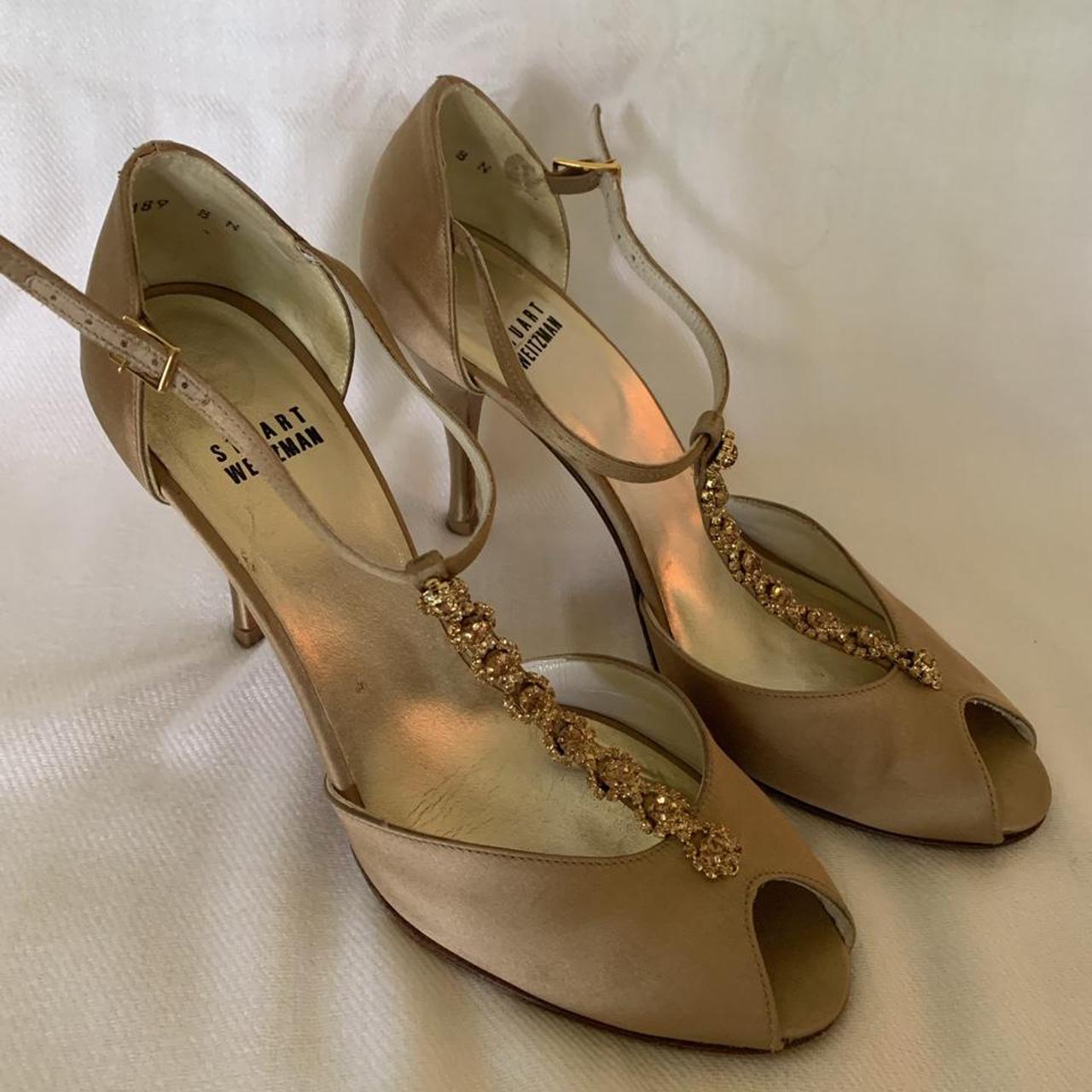 stuart weitzman gold wedges