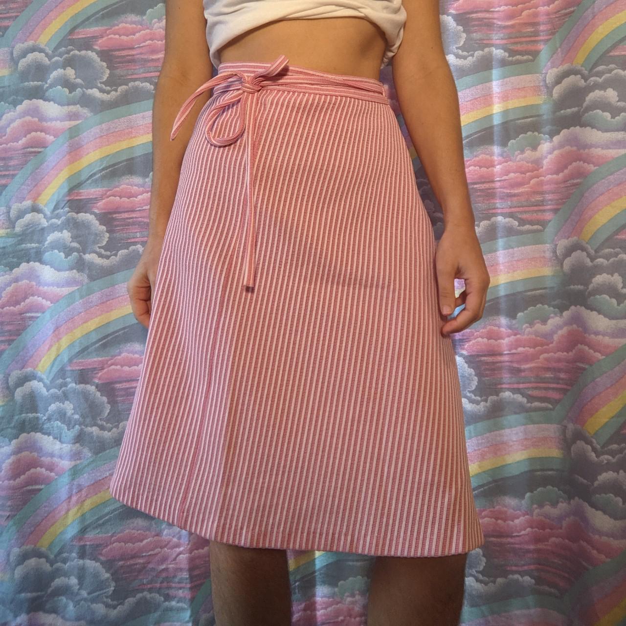 Vintage Pink and white striped A-Line polyester wrap...