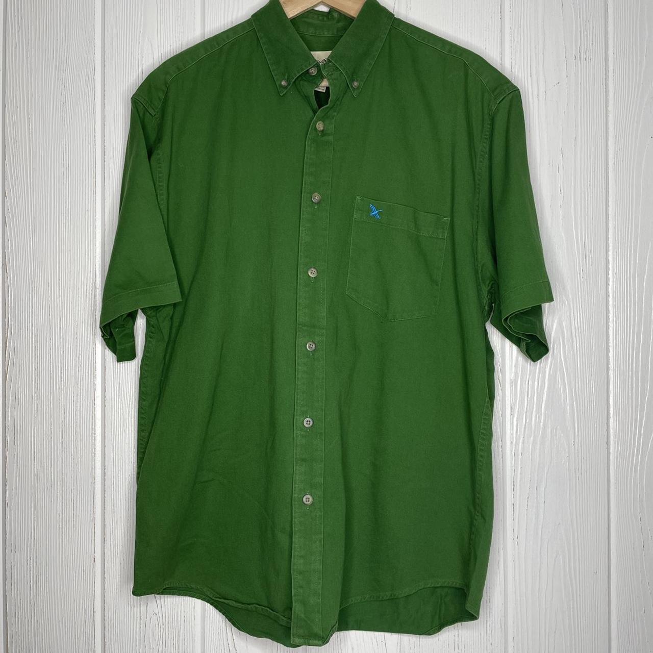 Vintage Eddie Bauer Green Button Down Shirt Medium... - Depop