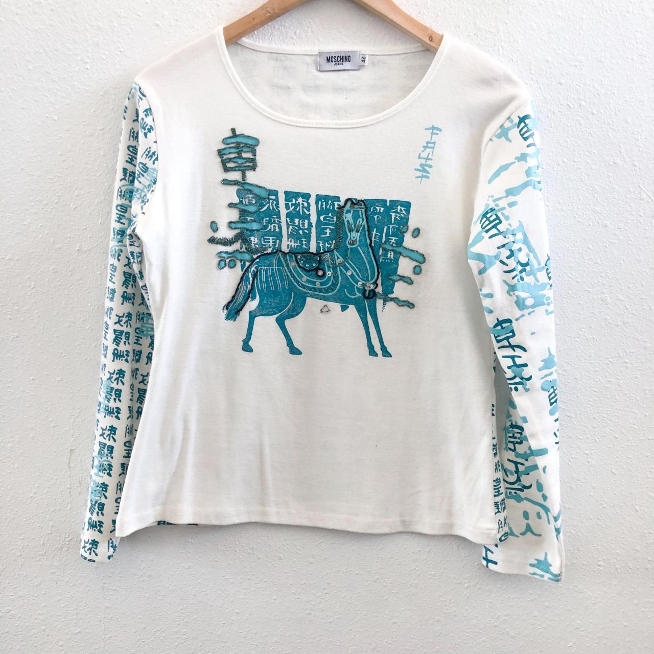 MOSCHINO Vintage Y2K Long Sleeve Horse T-Shirt Size 42/8