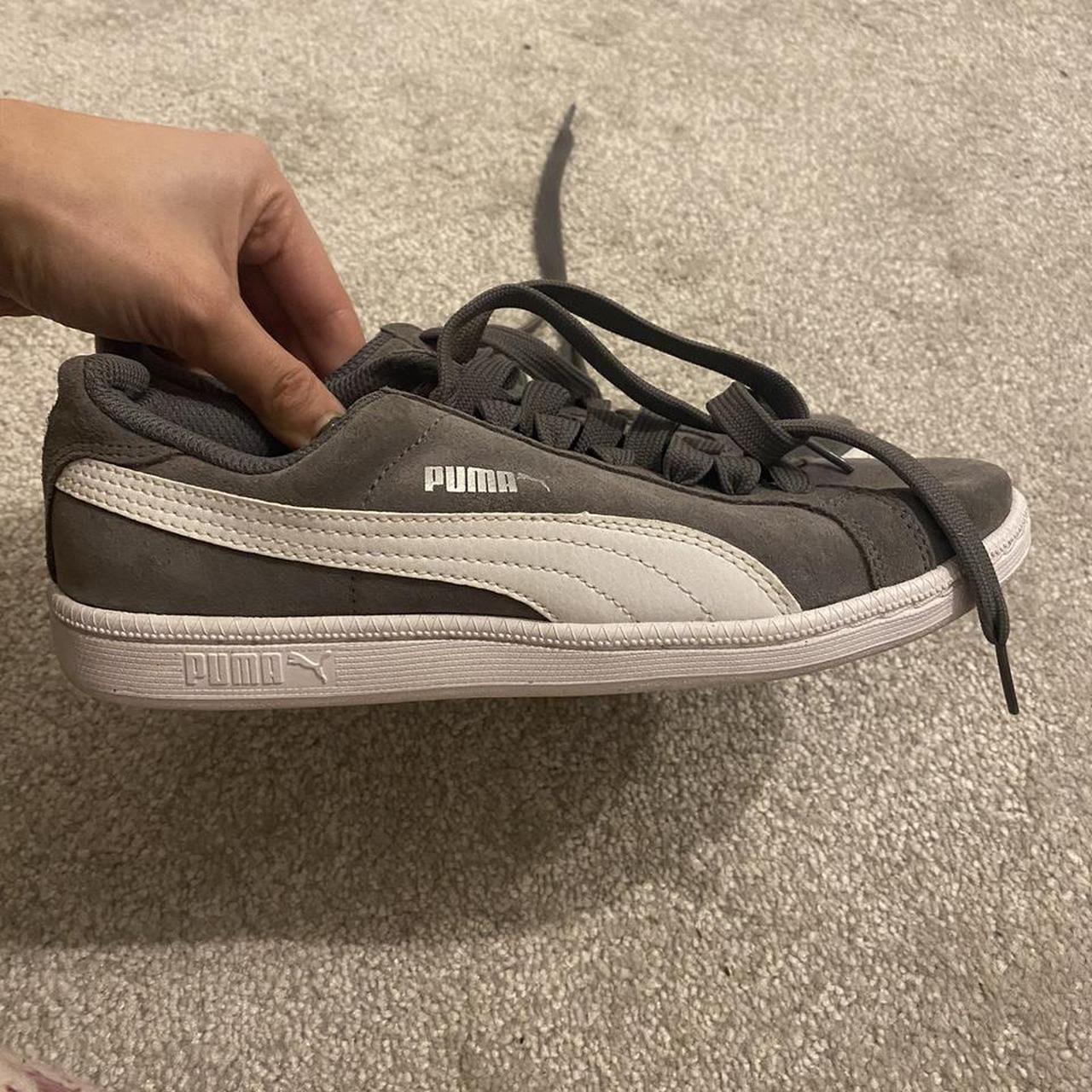 GREY PUMA SUEDE TRAINERS WORN ONCE!! PERFECT... - Depop