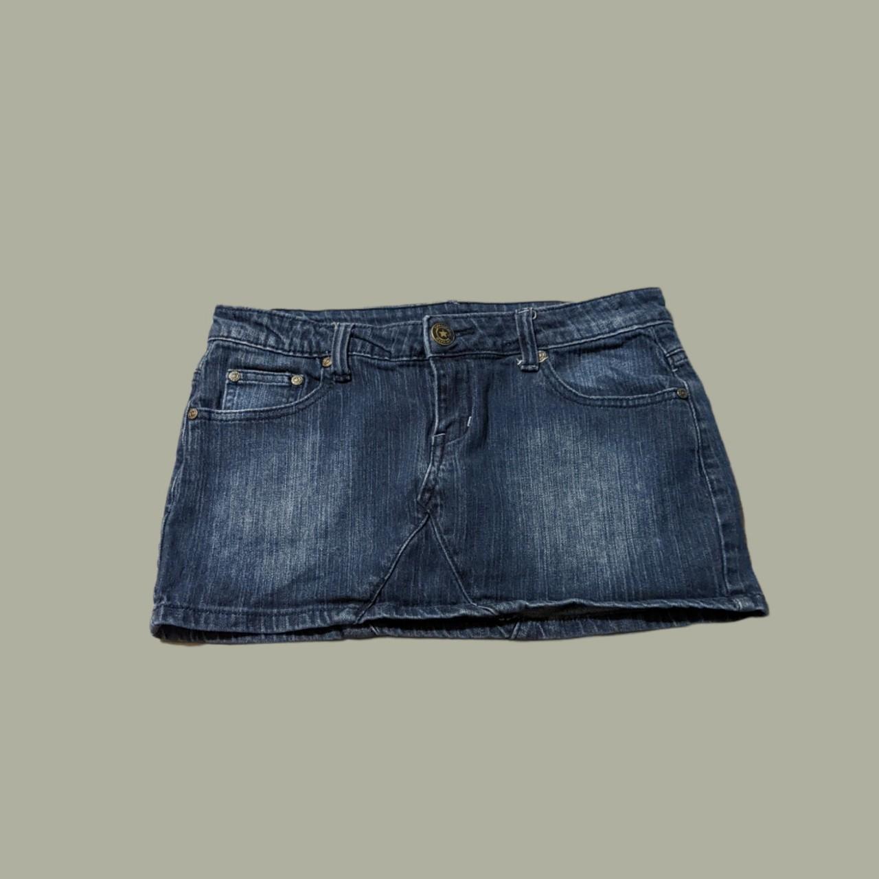 angel wings mini skirt, dark wash denim skirt from... - Depop