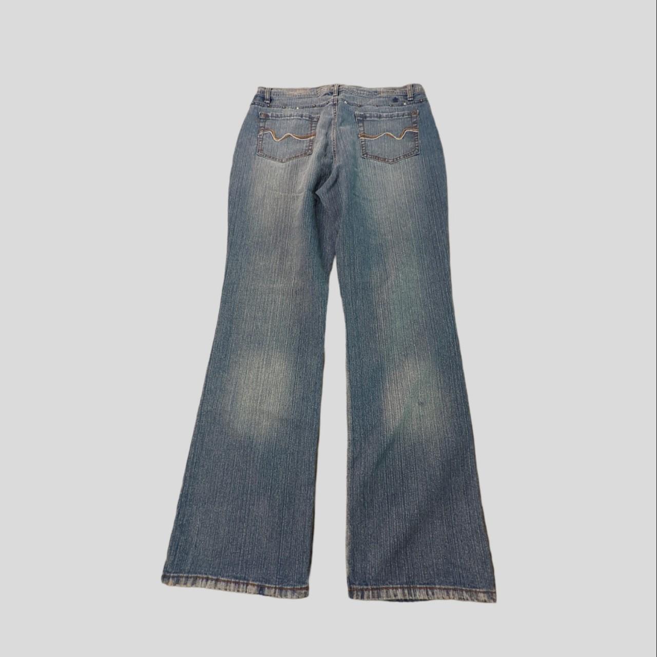 flared embellished y2k mcbling high waisted jeans,... - Depop