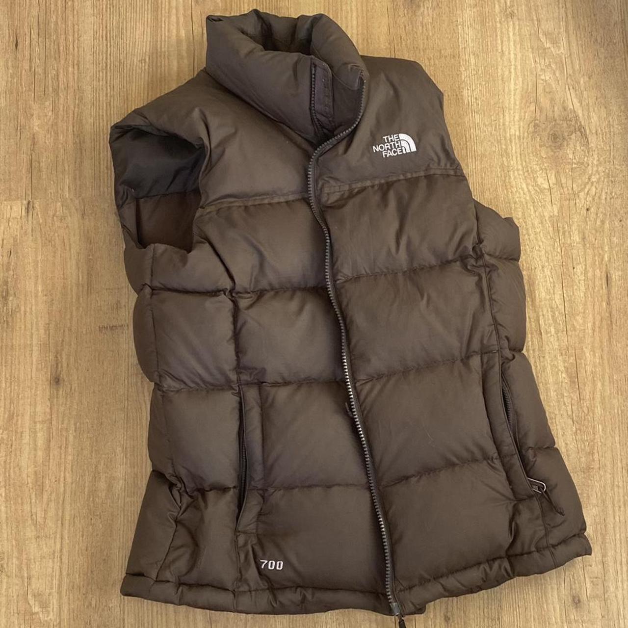 brown north face gilet size small(women) good... - Depop