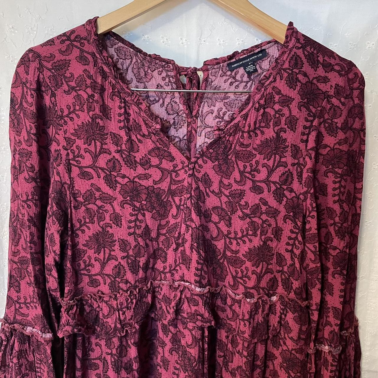 Pink floral tunic/dress, has flowy sleeves and... - Depop