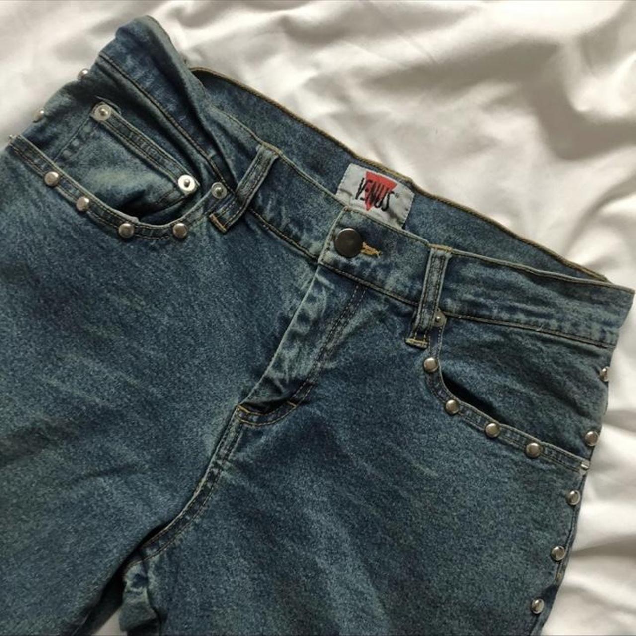 Vintage mid rise light wash studded jeans Size 3,... - Depop