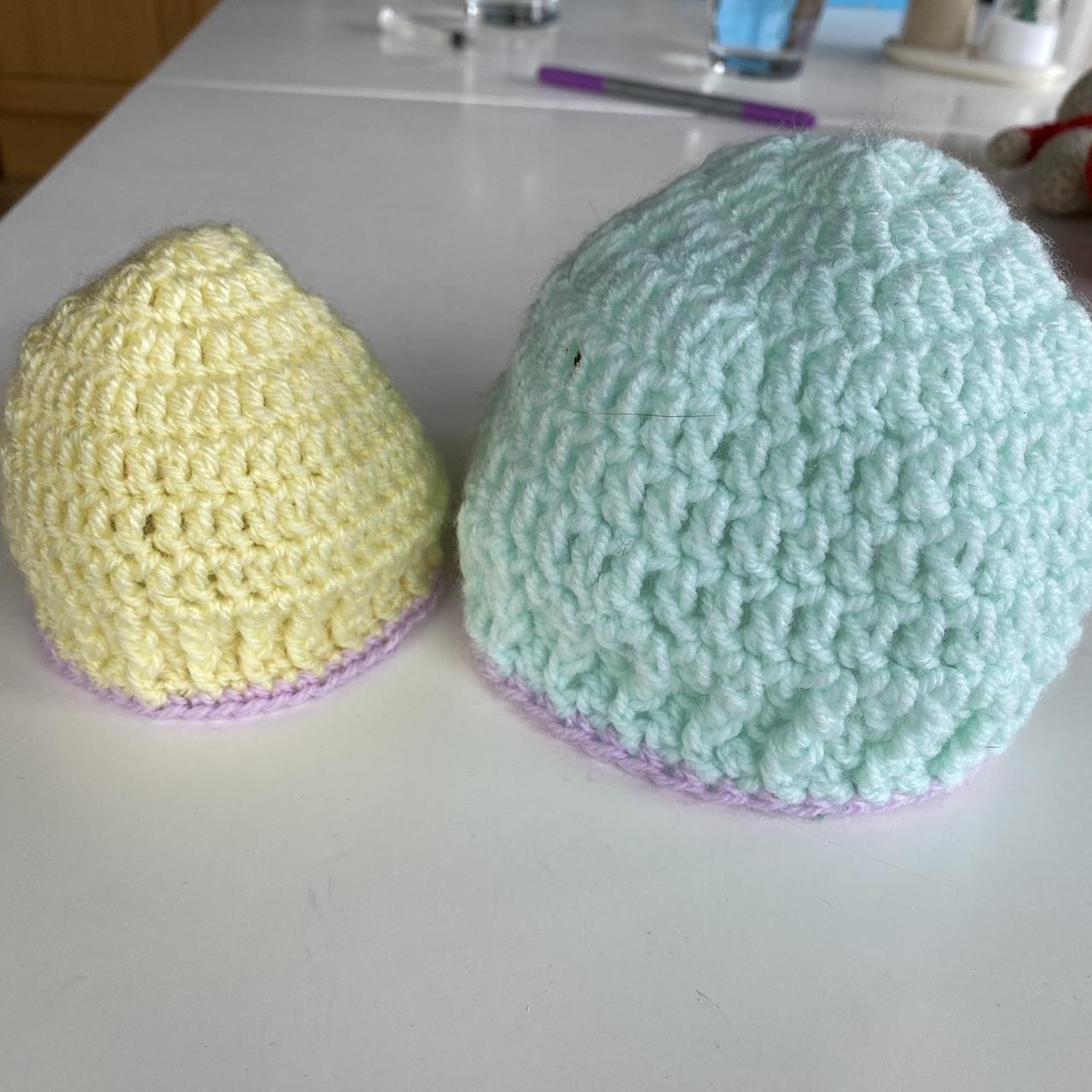 crochet baby doll hats! premade, available in... - Depop