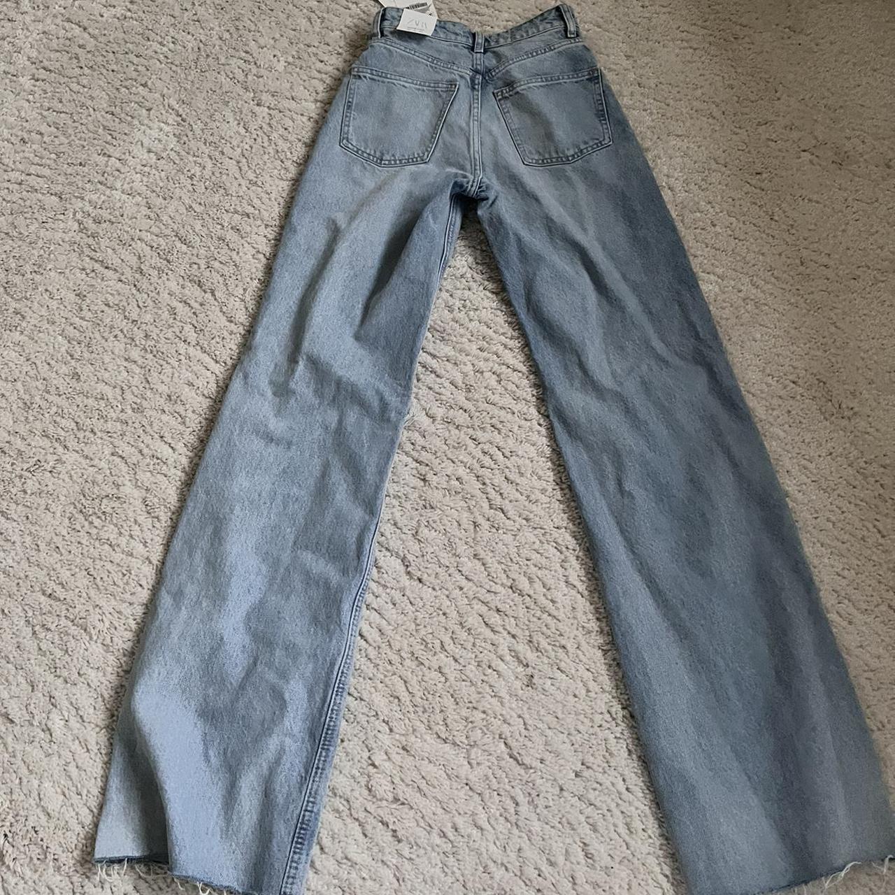 zara ripped wide leg jeans size 6 new with tags so... - Depop