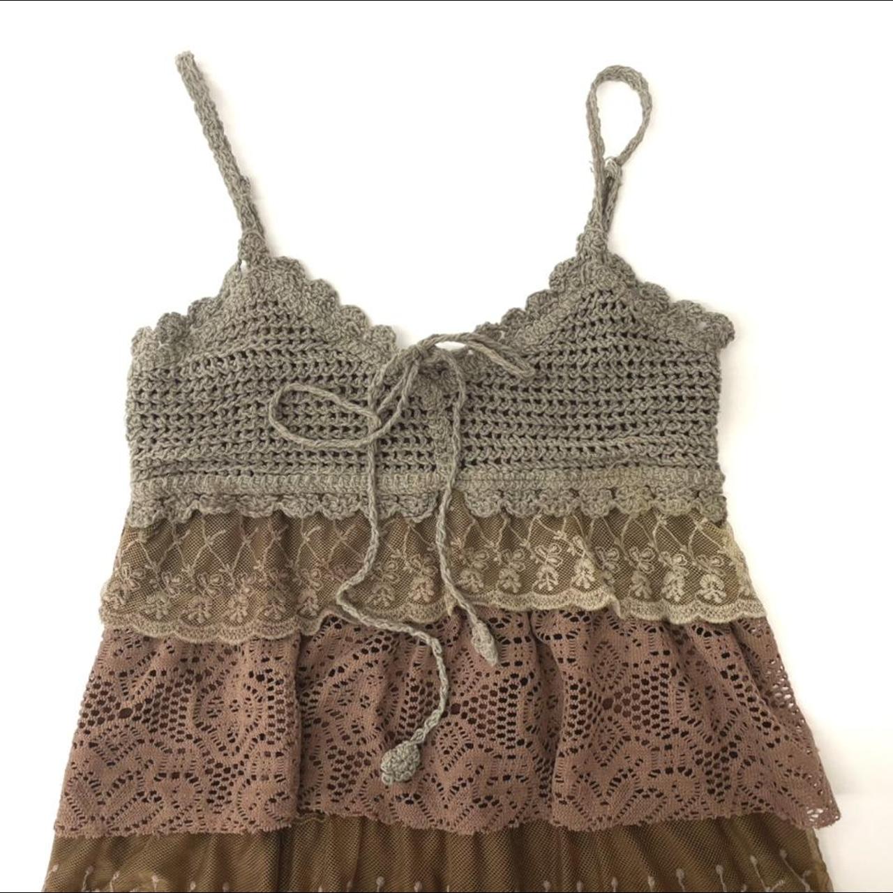 Vintage Crochet Lace Tiered Babydoll Dress by... - Depop