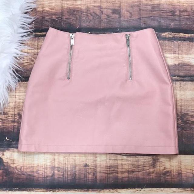 Pink Faux Leather Skirt Zipper, Pink Faux Leather Skirt