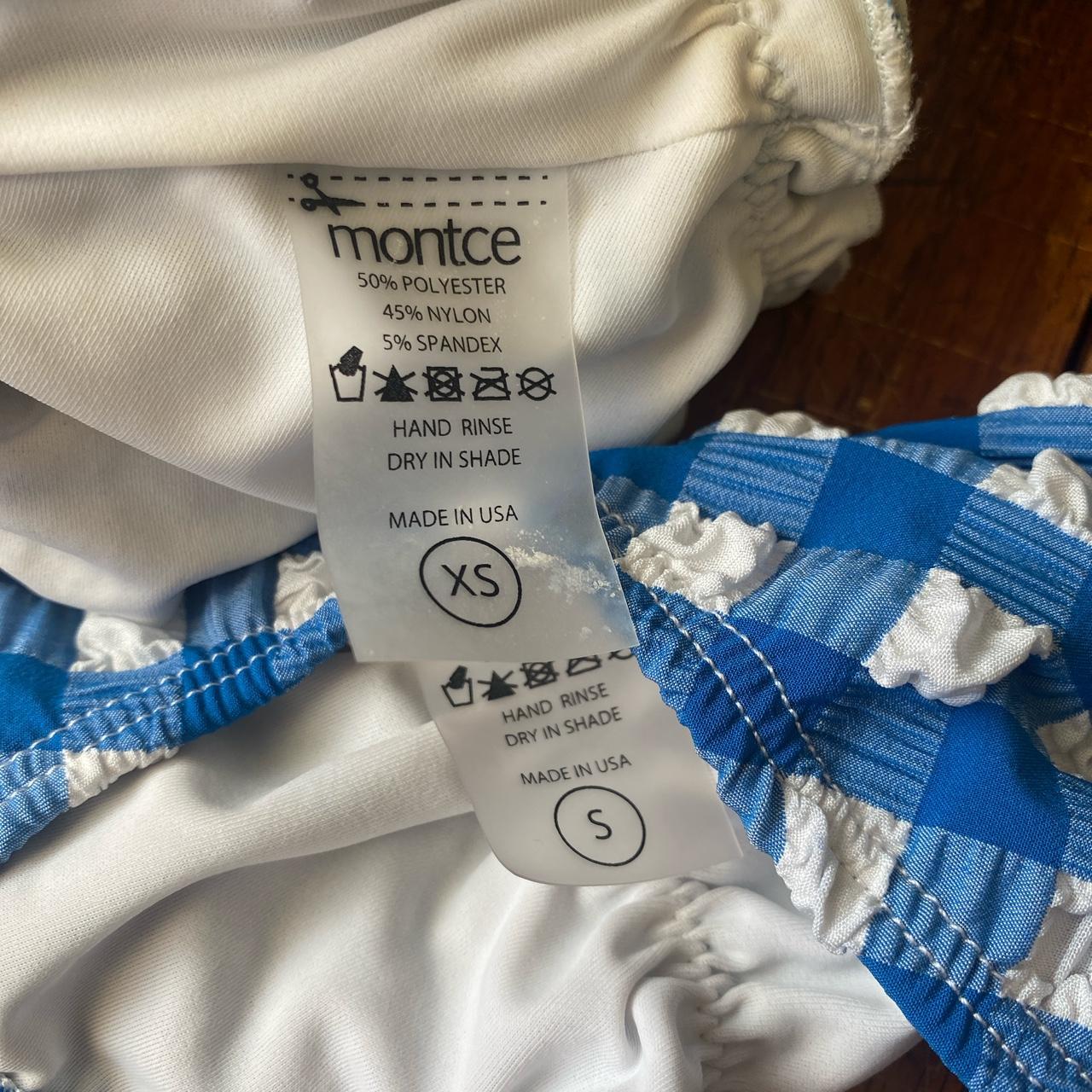 Montce Women's White and Blue Bikinisandtankinisets Depop