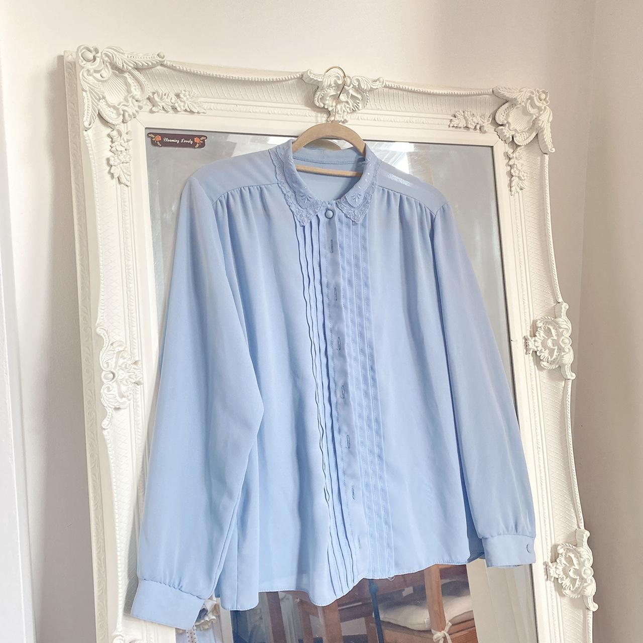 Beautiful blue vintage Victorian inspired blouse... - Depop