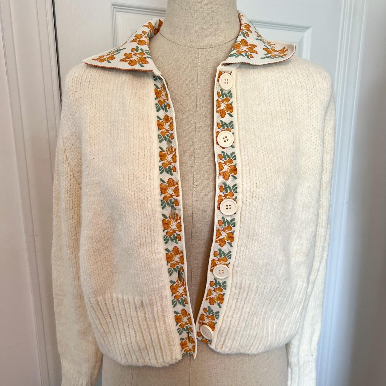 Zara Knit Floral Cardigan Sweater with Embroidery size medium