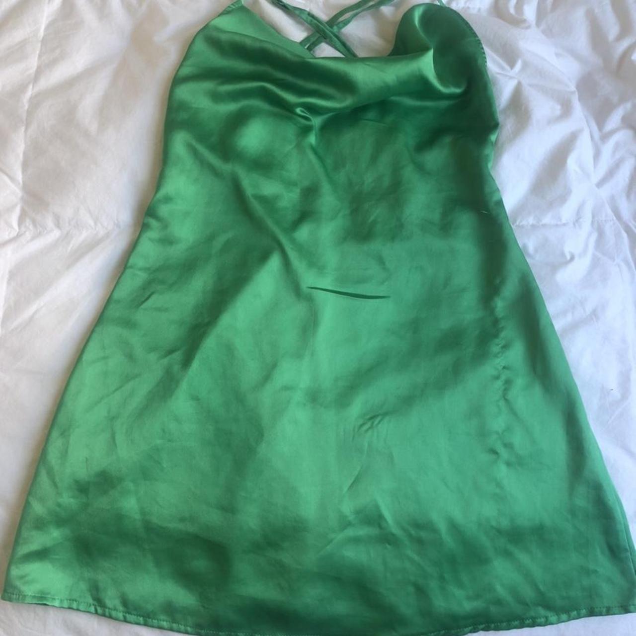 PrettyLittleThing Green slip dress with cowl neck... Depop