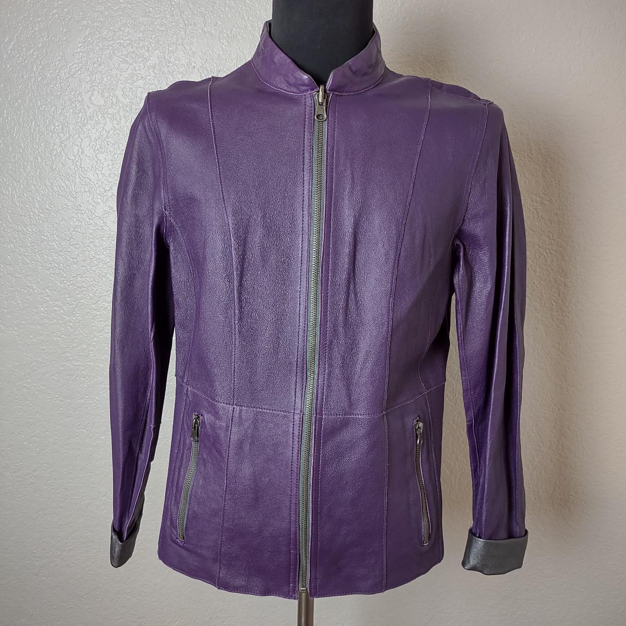 Reversible Purple Silver Moto Leather S Jacket Y2K... - Depop