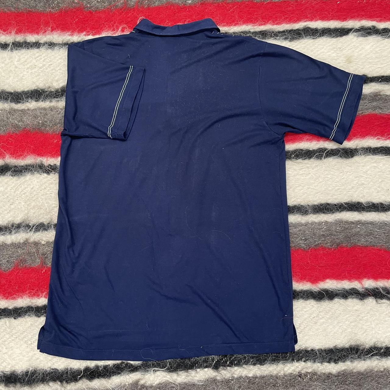 Vintage 1970s 1980s Navy Zip Up Lucky Polo Shirt Top... - Depop