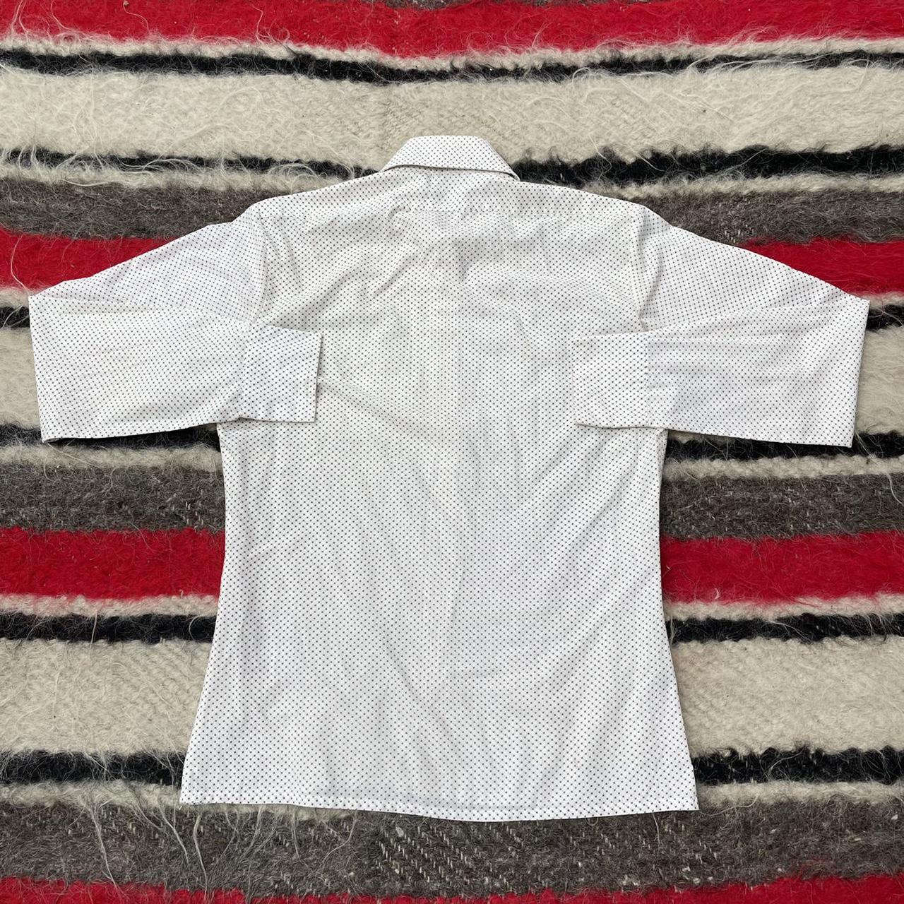 Vintage 1970s 1980s White Patterned Button Up Shirt... - Depop