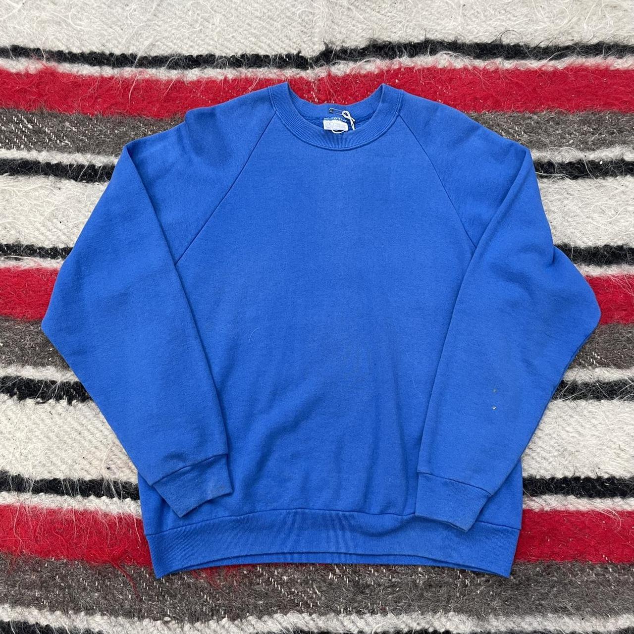 Vintage 1970s 1980s Blue Plain Sweatshirt Jumper -... - Depop