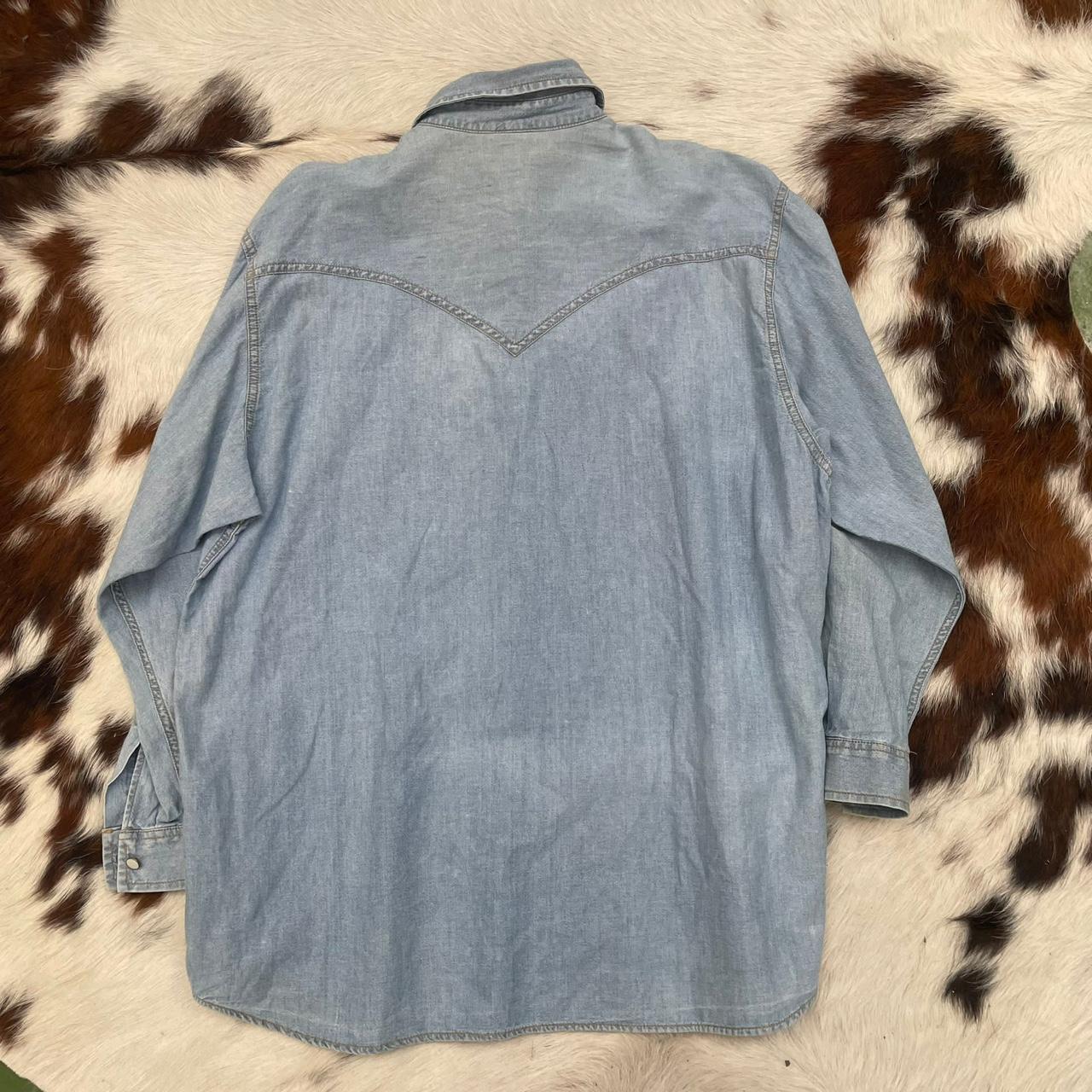 Vintage 1970s 1980s Light Blue/Grey Denim Shirt Top... - Depop