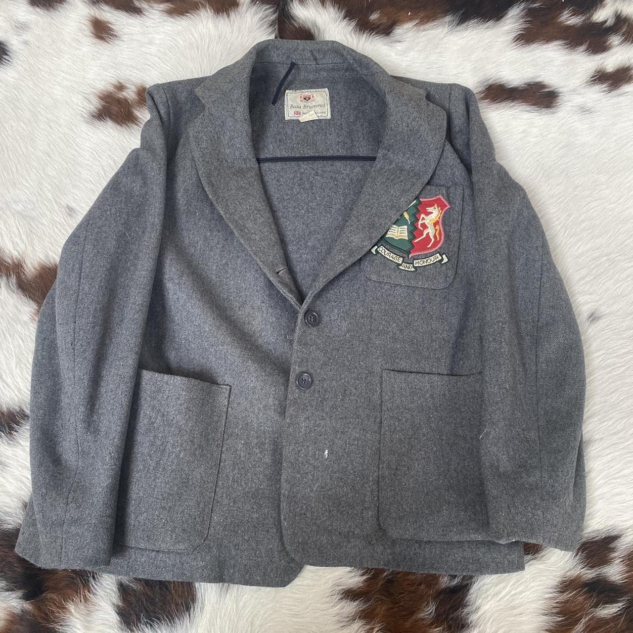 Vintage 1950s 1960s grey badged, school blazer.... - Depop