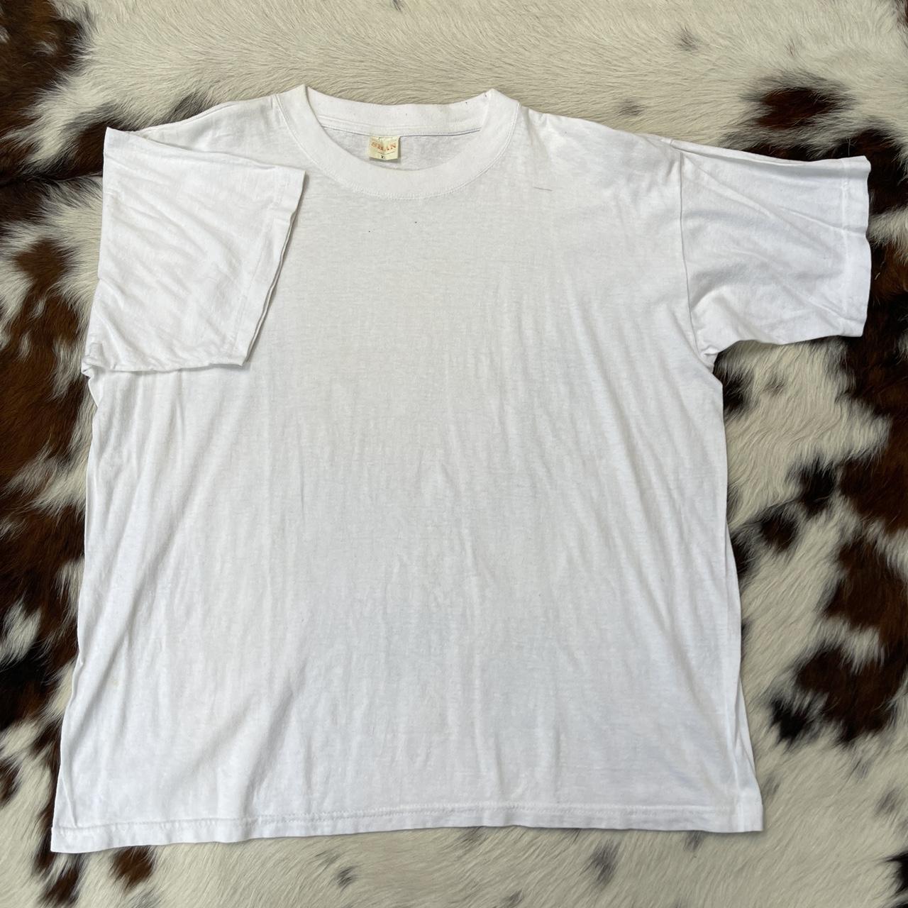 Vintage 1980s White Blank T-Shirt. Size - XL. Good... - Depop