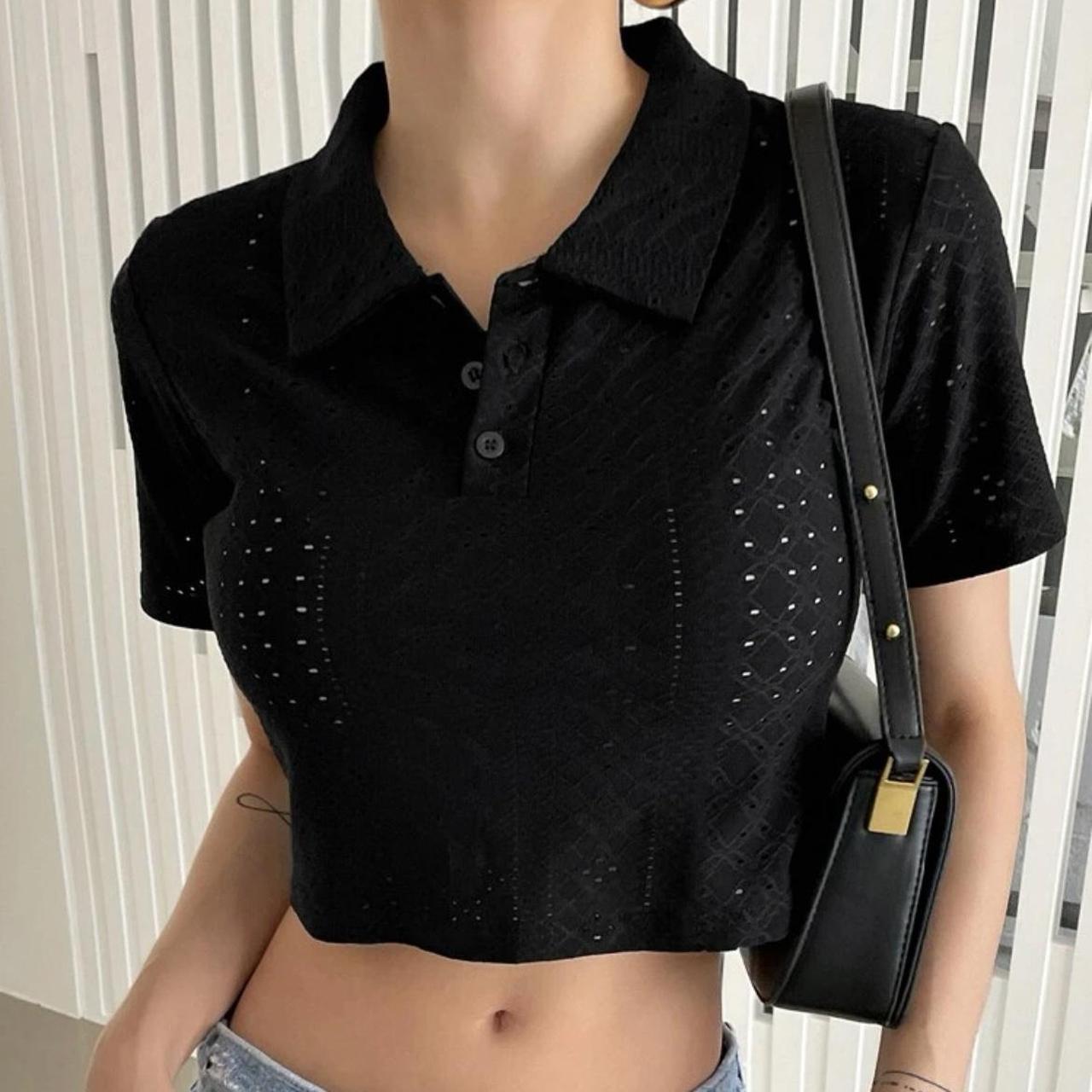 black oversized crop tee never worn size XL msg... - Depop