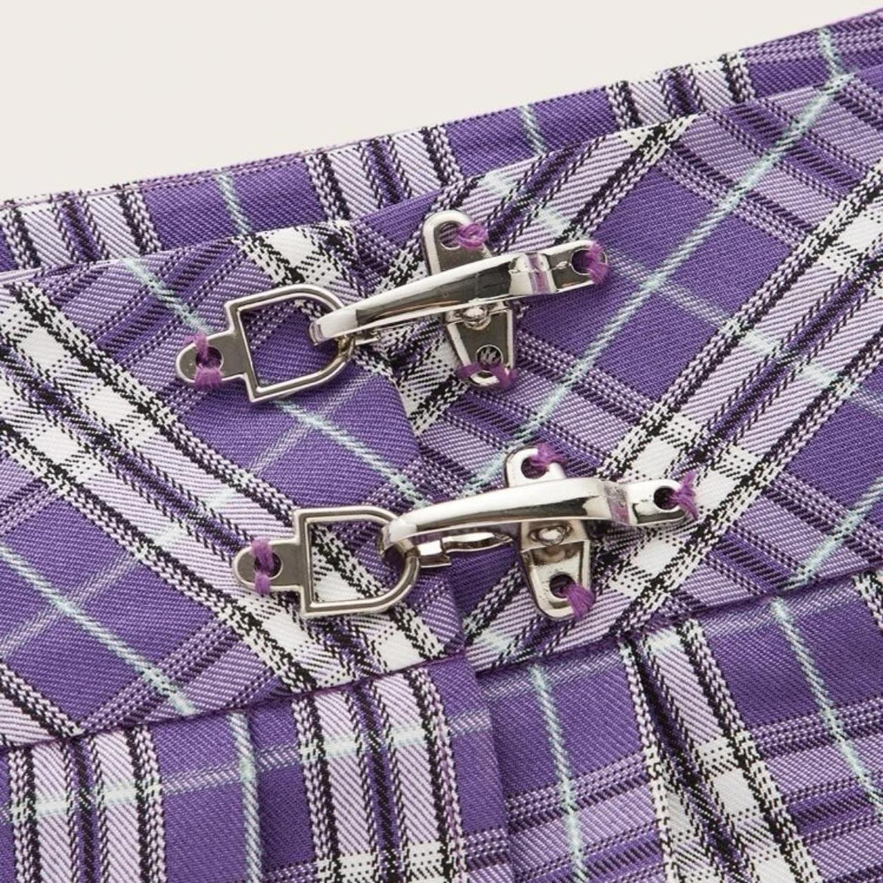 purple tartan print skirt never worn size L msg... - Depop