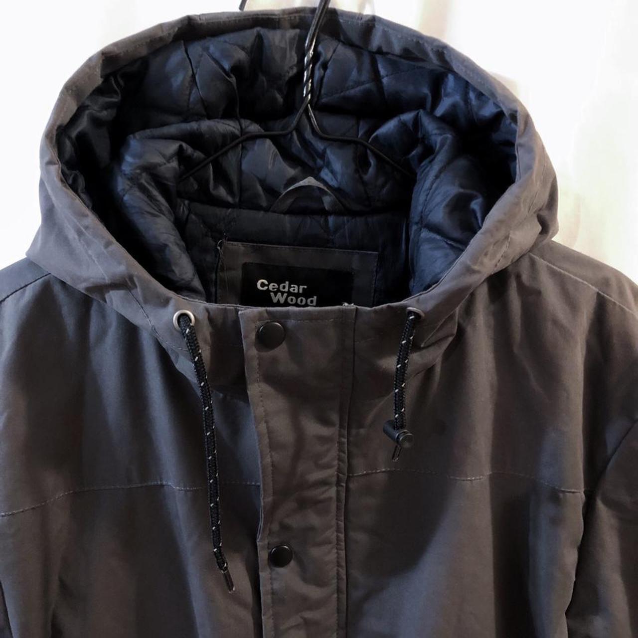 Primark Cedar Wood State Gray Hooded Puffer... Depop