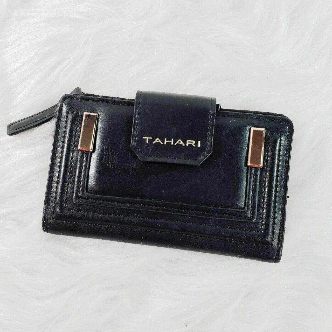 Tahari Black Leather Womens Fold Over Snap Depop