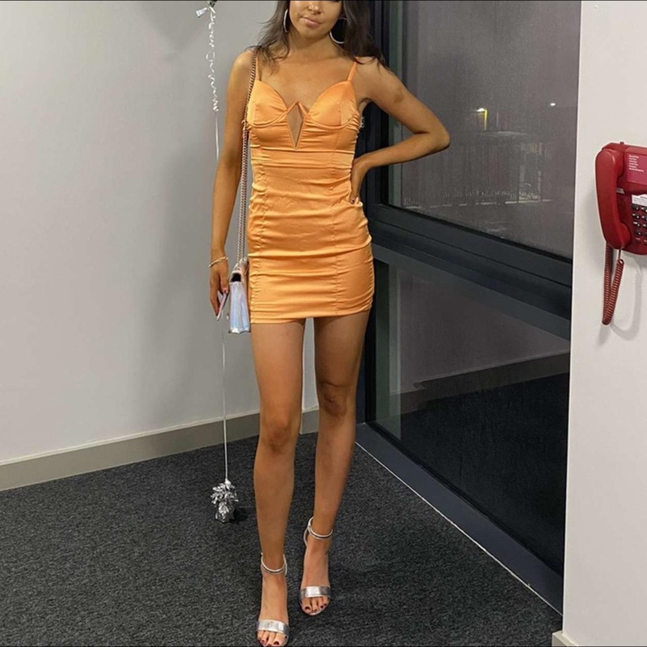 Orange Satin Mini Dress 🍊 Underwired cup detail... - Depop