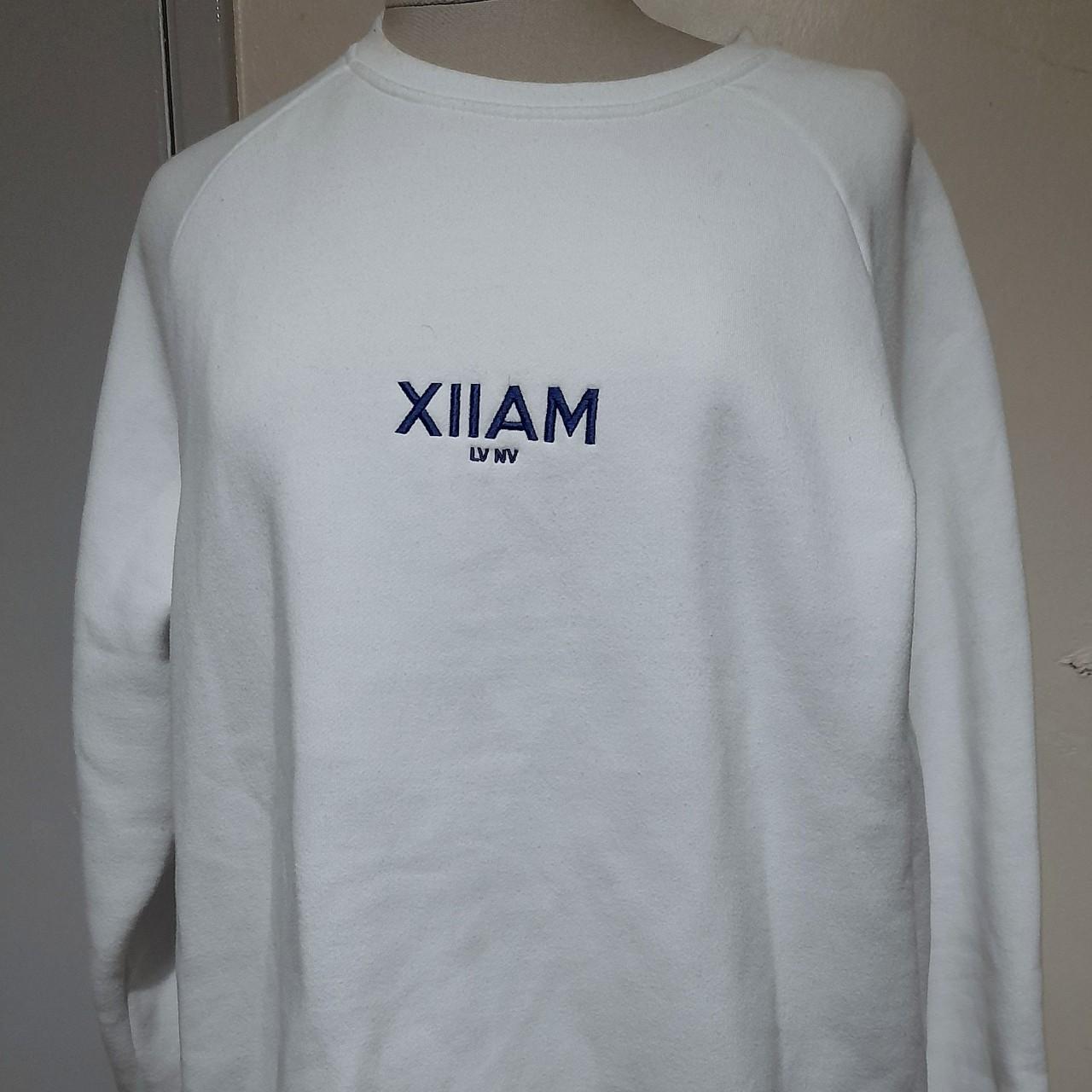 12AM: RUN white sweater with XIIAM LV NV graphic. - Depop