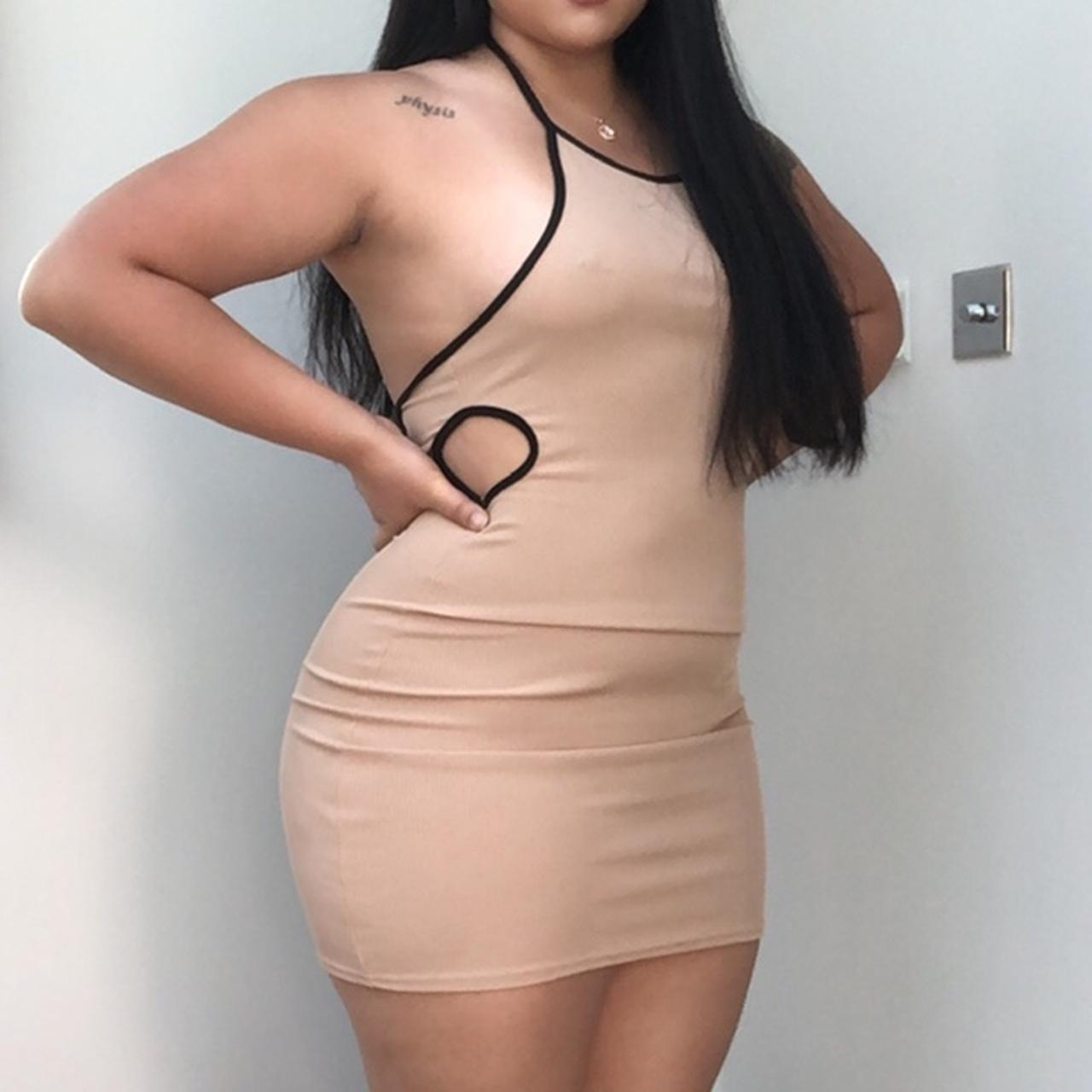 PrettyLittleThing Women's Tan and Black Dress | Depop
