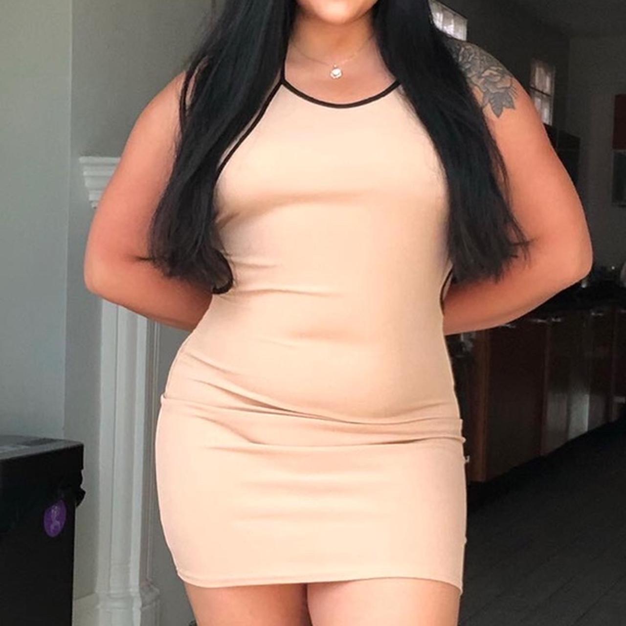 PrettyLittleThing Women's Tan and Black Dress | Depop