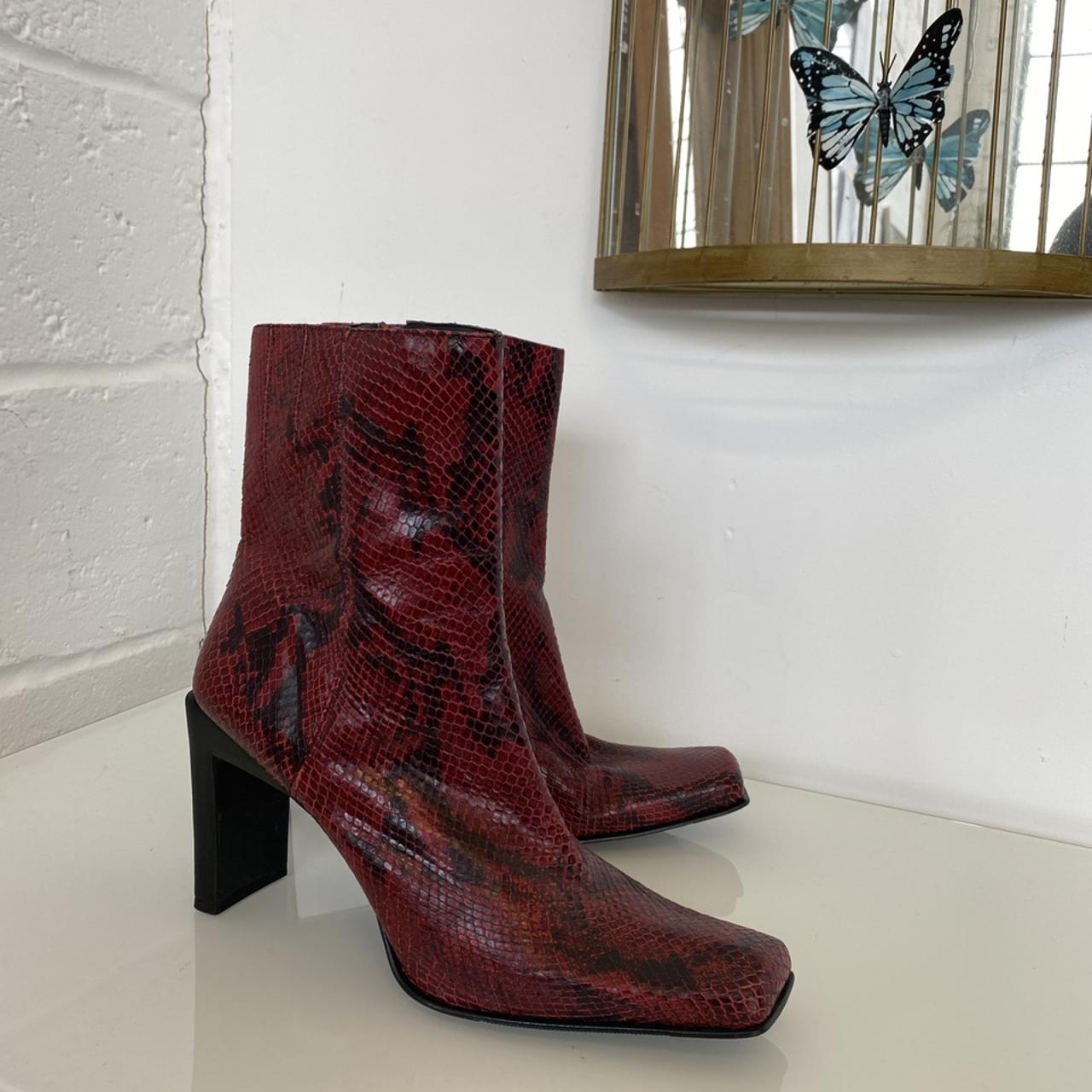 Vintage early 2000s red snakeskin square toe boots,... - Depop