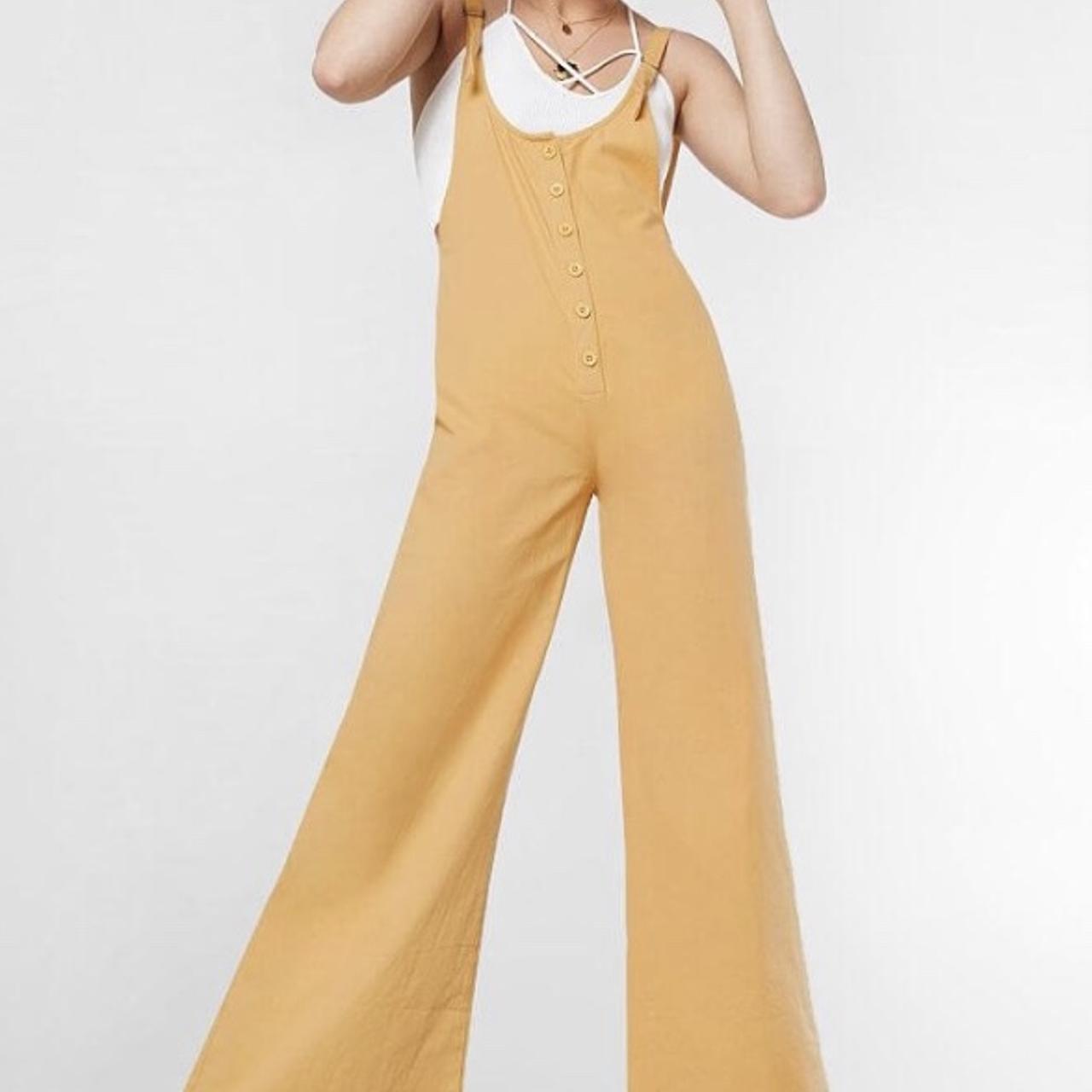 Wide Leg Yellow Bell Bottom Jumpsuit Medium 70s Yellow Patchwork