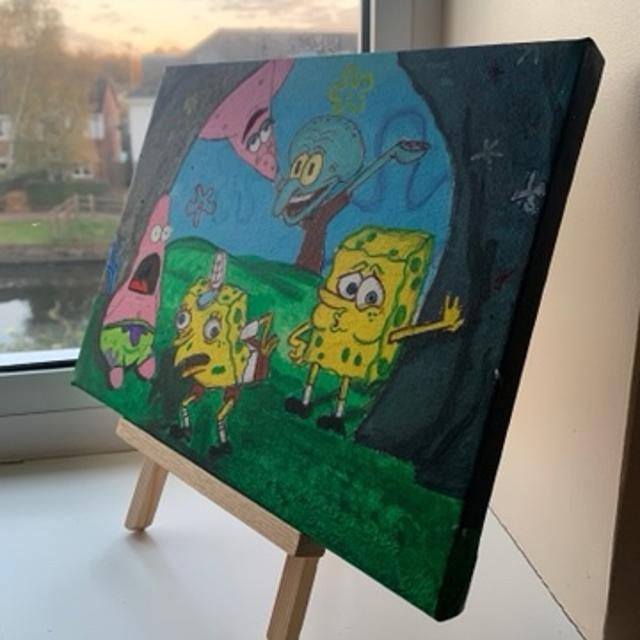 Sad spongebob 5x7 acrylic painting - Depop